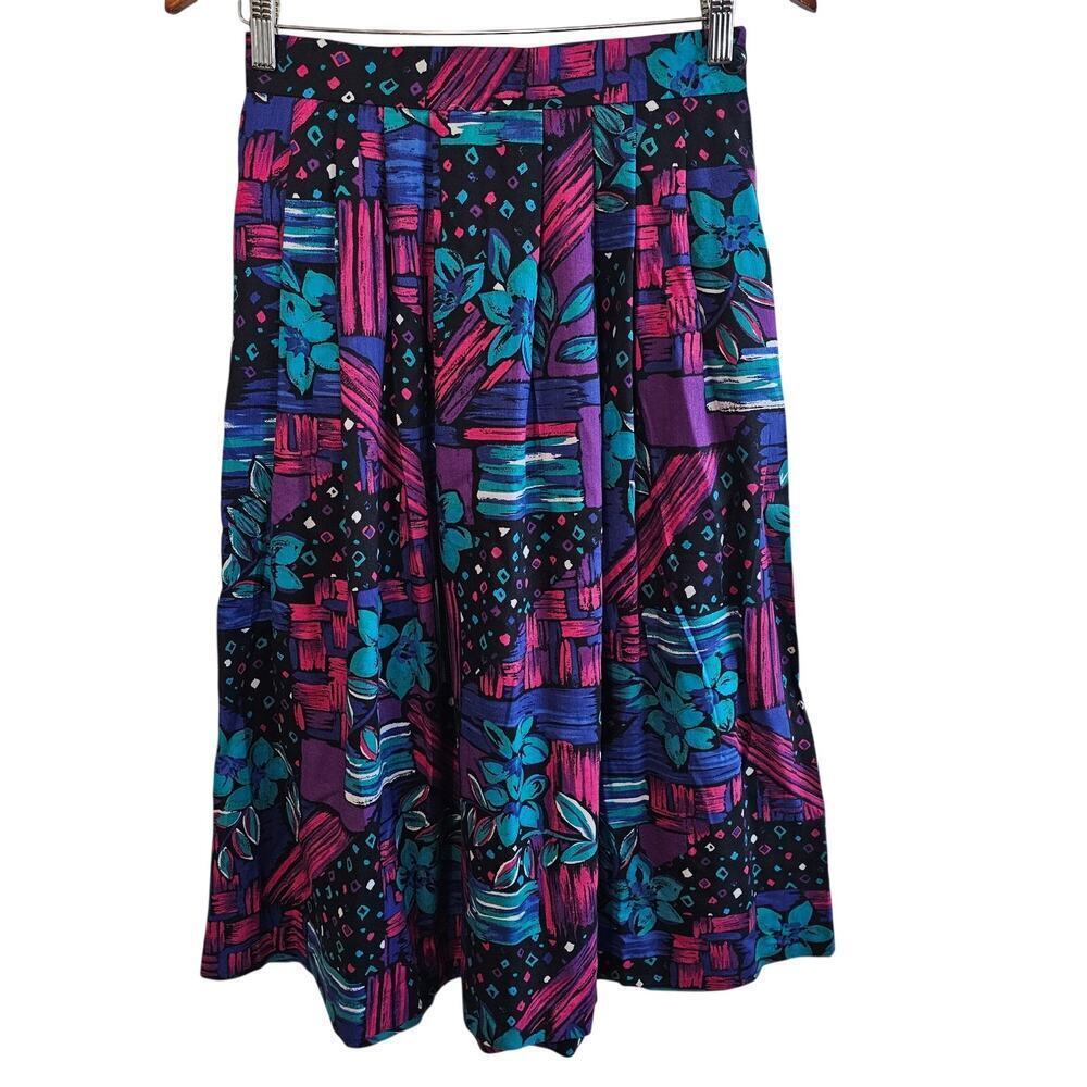Vintage Worthington 90s Skirt Womens Size 8 Purple Floral Midi Boho Indie Fairy